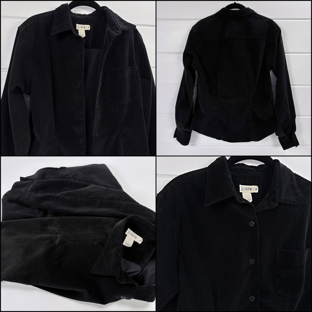 RARE Vtg 90s J Crew‎ Black Corduroy Shirt M Dark Academia Holiday Romantic Goth - Picture 12 of 12